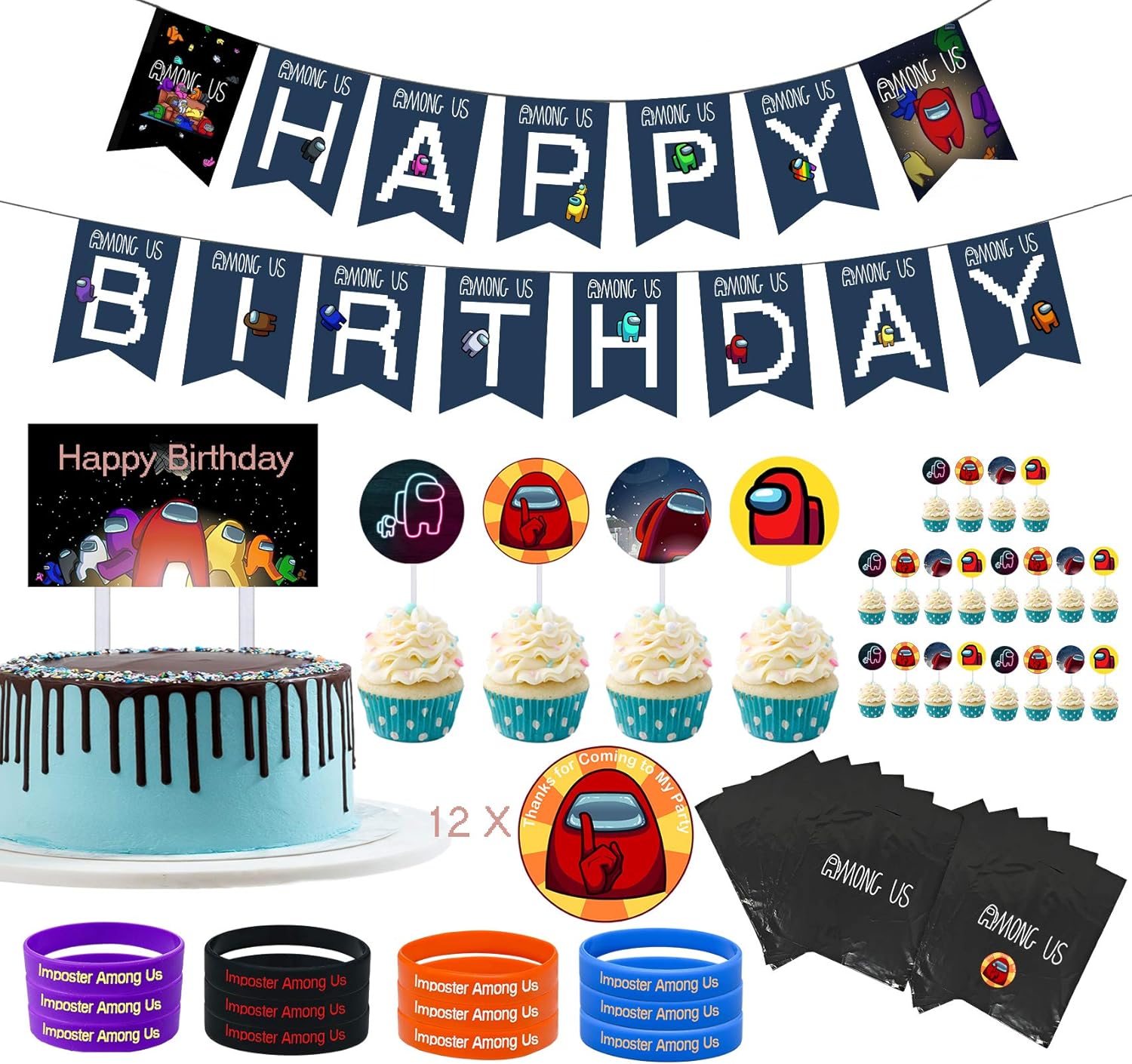 Amazon Com Birthday Decorations 1 Birthday Banner 24 Game Cupcake Toppers 1 Cake Topper 12 Silicone Bracelets 12 Party Bags Party Bags Stickers A Health Personal Care amazon com birthday decorations 1