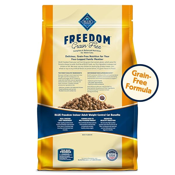 BLUE BUFFALO FREEDOM GRAIN-FREE ADULT WEIGHT CONTROL DRY CAT FOOD, COMPLETE & BALANCED NUTRITION FOR INDOOR CATS, CHICKEN RECIPE, 11-LB. BAG
