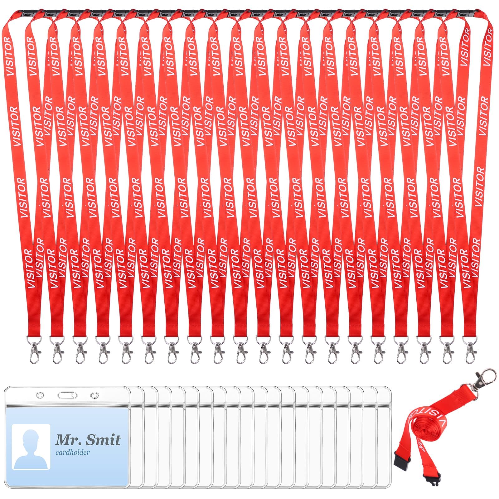20 Pieces Red Visitor Lanyards with 20 ID Card Holders Safely Separate Visitors Lanyard Volunteer Lanyard Red Lanyards Quick-Release Neck Straps for Events, Workplaces, Volunteers — image 1