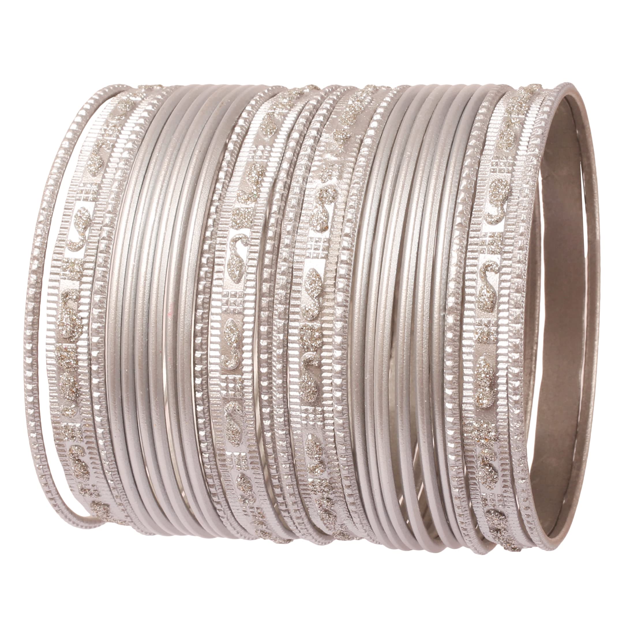Touchstone Indian Bollywood Colorful 2 Dozen Bangle Collection Golden Glitters Textured Silver Color Large Size Designer Jewelry Special Bangle Bracelets Set of 24 in Gold Tone for Women.