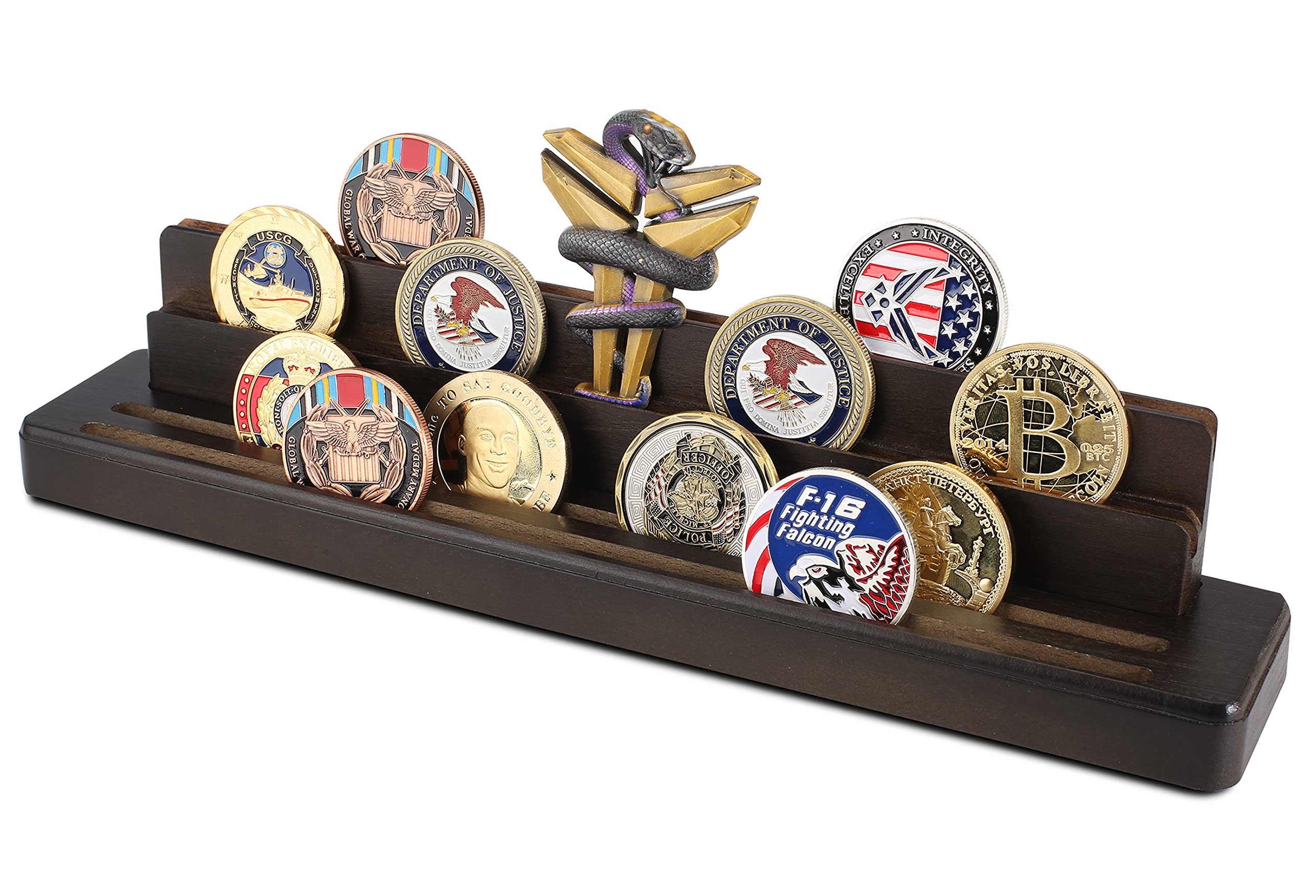 Gzsekken Display Coin Holder - Wooden Challenge Coin Stand(Coins Not Included) - Military Display Stand (4 Row-1 Pack)