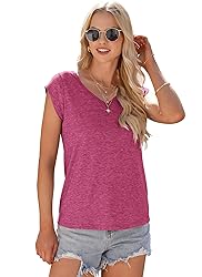 AUSELILY Womens Cap Sleeve T-Shirt Casual Loose Fit
