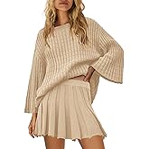SENSERISE Fall Sweater Sets Skirt Sets Women 2 Piece Outfits Long Sleeve Top and Skirts Set Loungewear