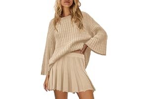 SENSERISE Fall Sweater Sets Skirt Sets Women 2 Piece Outfits Long Sleeve Top and Skirts Set Loungewear