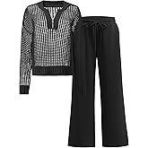 ANRABESS Womens 2 Piece Outfits 2026 Fall Crochet Knit Half Zip Sweater Top Wide Leg Pant Travel Matching Sets Lounge Clothes