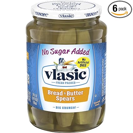 Amazon Com Vlasic No Sugar Added Bread And Butter Pickle Spears Keto Friendly 6 24 Fl Oz Grocery Gourmet Food