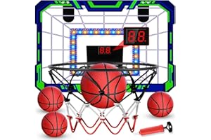 LEGTCE Kids Indoor Basketball Hoop - Over The Door Mini Basketball Hoop with LED Scoreboard, Lights & Sound, Includes 4 Balls - Fun Birthday for Boys & Girls Ages 3-12 to Play Anywhere