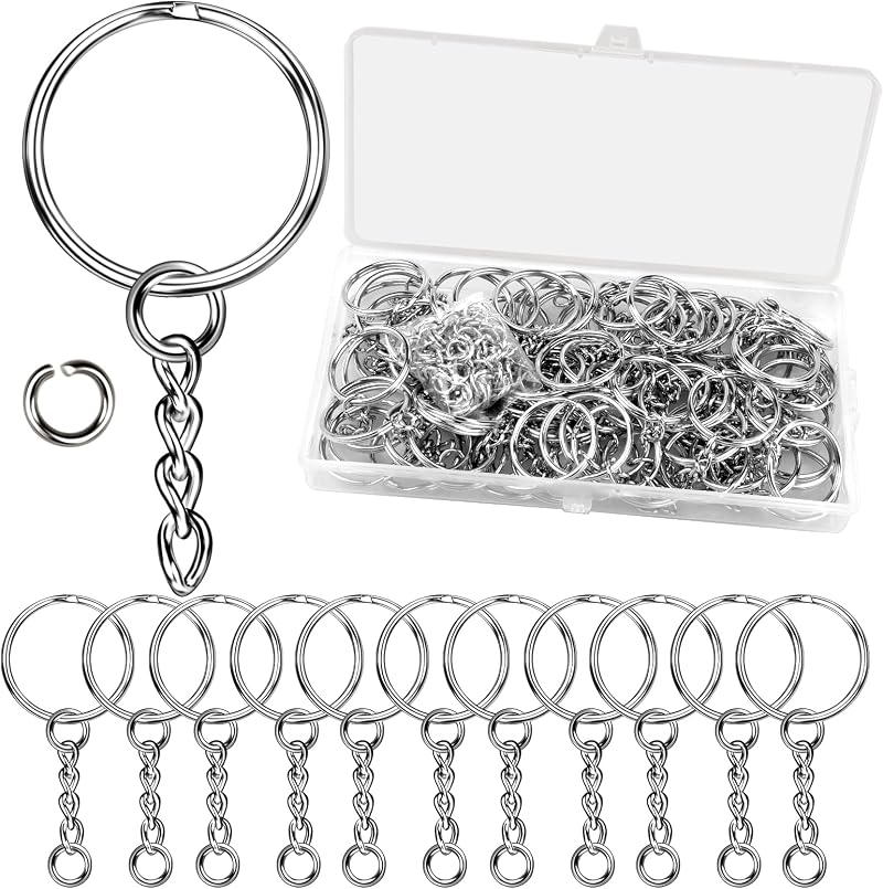 Didilor 80PCS Key Chain Rings & Open Jump Rings for DIY Crafts 25mm
