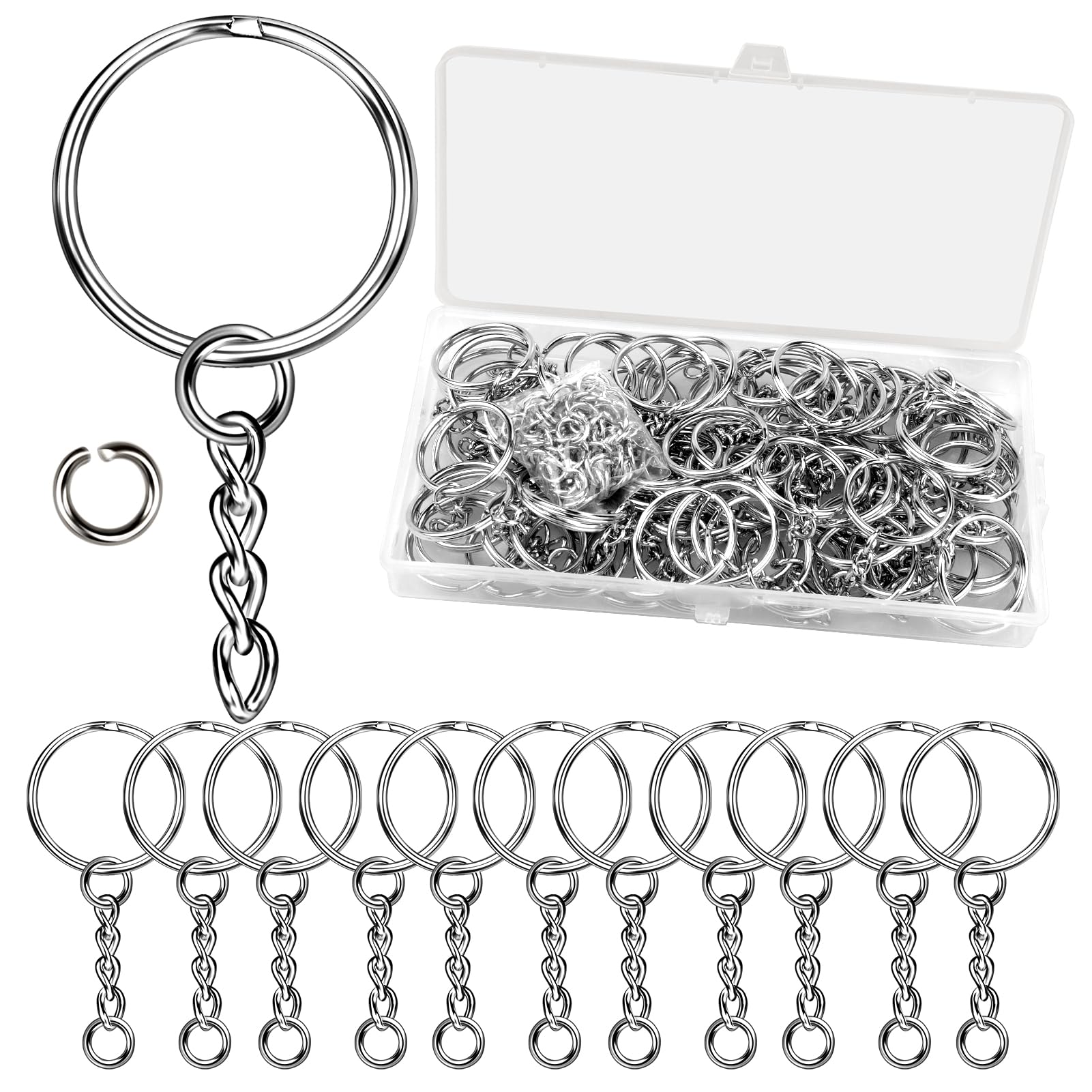 80PCS Key Chain Rings and 80PCS Open Jump Rings Metal Splits Key Ring Hoops (25mm) for DIY Crafts, Jewelry Making, Keyring Making