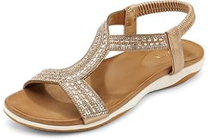 UBFEN Flat Sandals For Women Dressy Walking Comfortable Sandal With Rhinestone Braid Elastic Strap Summer Vacation