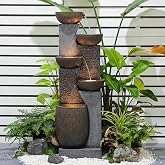 Bumilgar 51" Tall Outdoor Fountain 5-Bowl Waterfall LED Garden Patio | Warm LED glow | Natural stone-look resin | Patio garden decor | 5-bowl cascading waterfall | 51" tall outdoor fountain