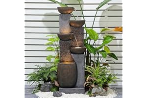 Bumilgar 51.4" H Outdoor Garden Water Fountain for Garden, Patio, Backyard, Deck, Porch and Home Art Decor, 5 Tiers Modern Cascading Large Outdoor Fountain with Lights