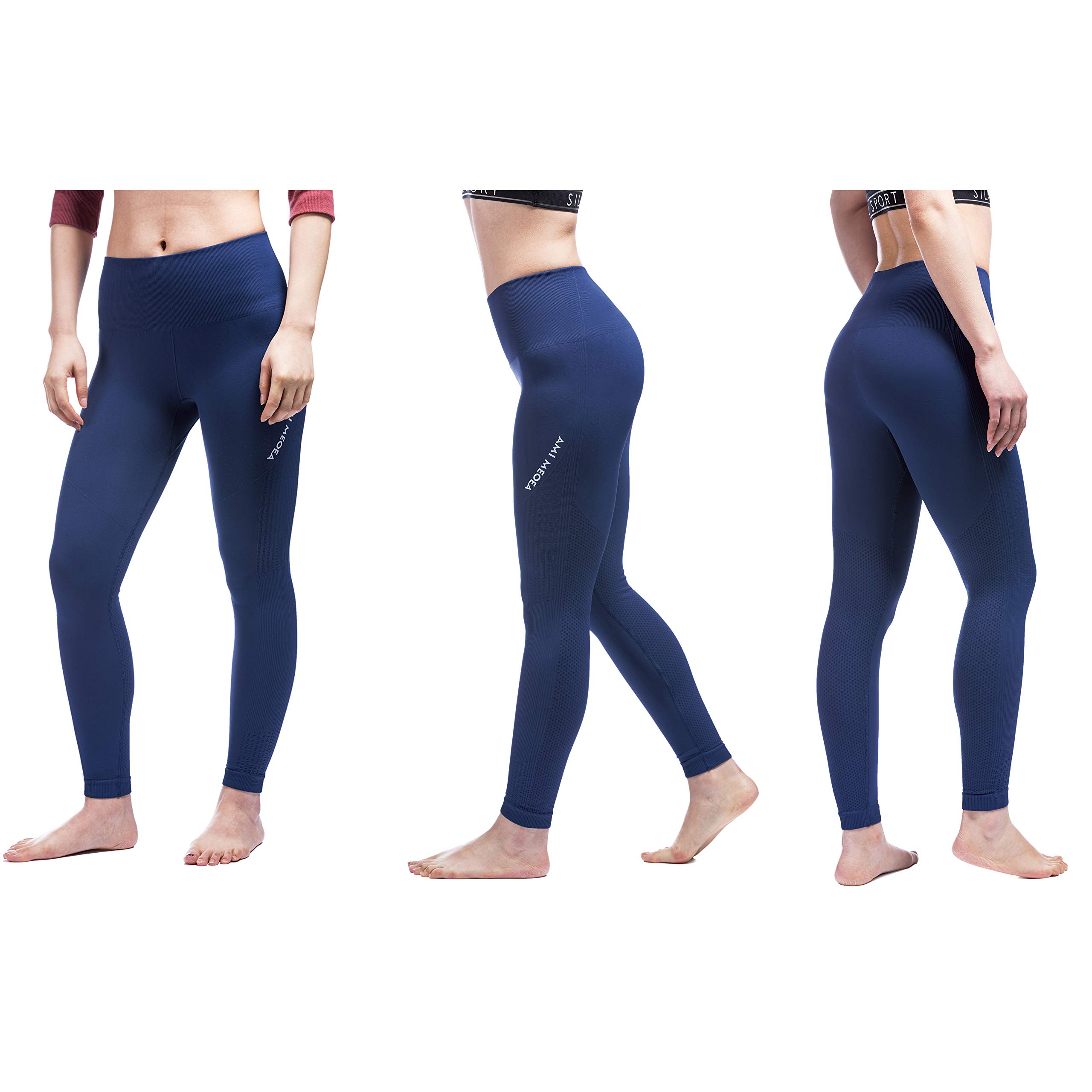 TINLUNG High Waist Yoga Pants with Tummy Control, Sport Women Leggings with Seamless Mesh Panels Butt Lifting Workout Leggings Blue L