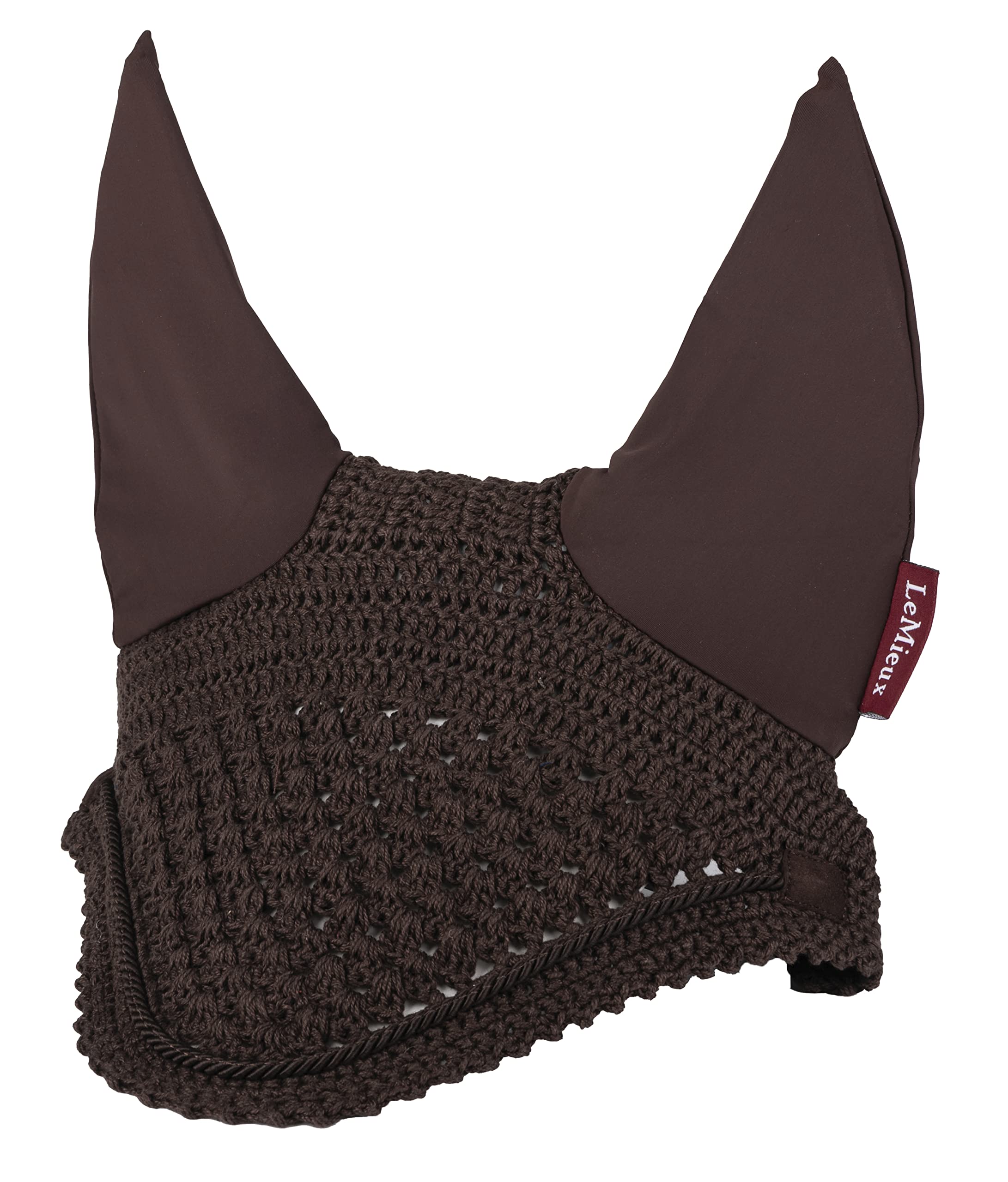 LeMieux Vogue Fly Hood in Brown with Close Knit Crochet - High Density Ear Fabric - Comfortable Fit Sport Horse Wear - Large