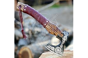 SHINY CRAFTS Viking Axe Mens Axes Hatchet with Leather Sheath - Real Tomahawk for him Valknut Axe Gift for Men Camping Hatchet with Premium Leather Sheath (SCA 07)
