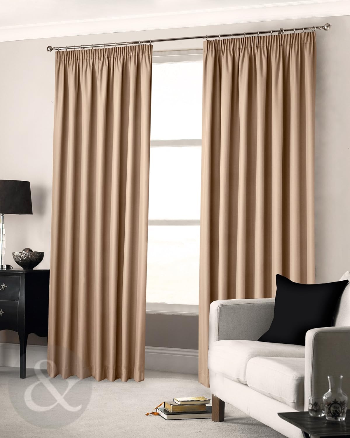 Clearance Natural Pencil Pleat Curtains 90 X 90 Semi Blackout
