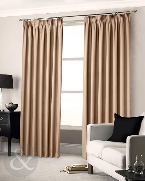 Clearance Natural Pencil Pleat Curtains 90 X 90 Semi Blackout