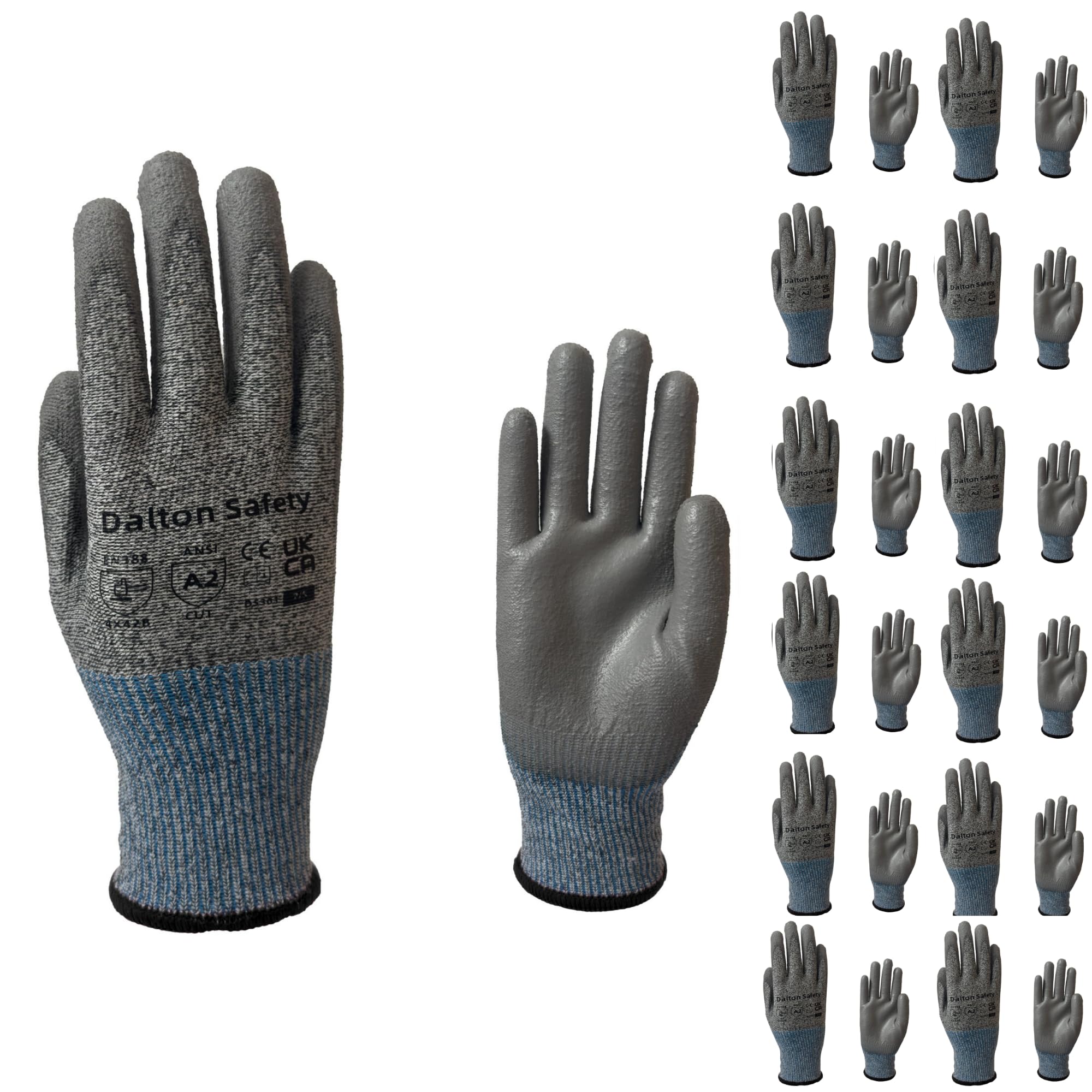 Dalton Safety 12 Pairs Of XL Cut Resistant Level 3 Work Gloves, HPPE Knitted Cuff, PU Coated Palm & Fingertips. Perfect For General Duty, Gardening, Glass Cutting & Sheet Metal Handling