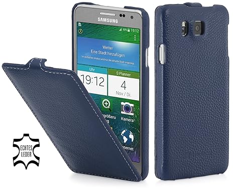 StilGut UltraSlim Case, Hülle aus Leder für Samsung Galaxy Alpha, navyblau