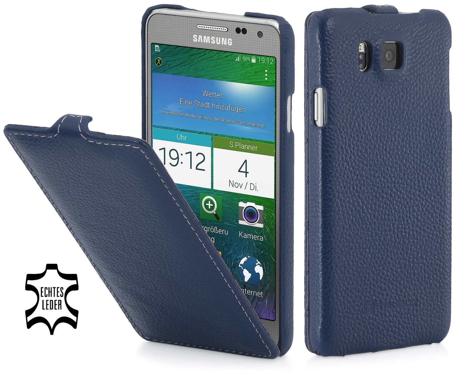 StilGut® UltraSlim, Genuine Leather Case for Samsung Galaxy Alpha, Navy Blue