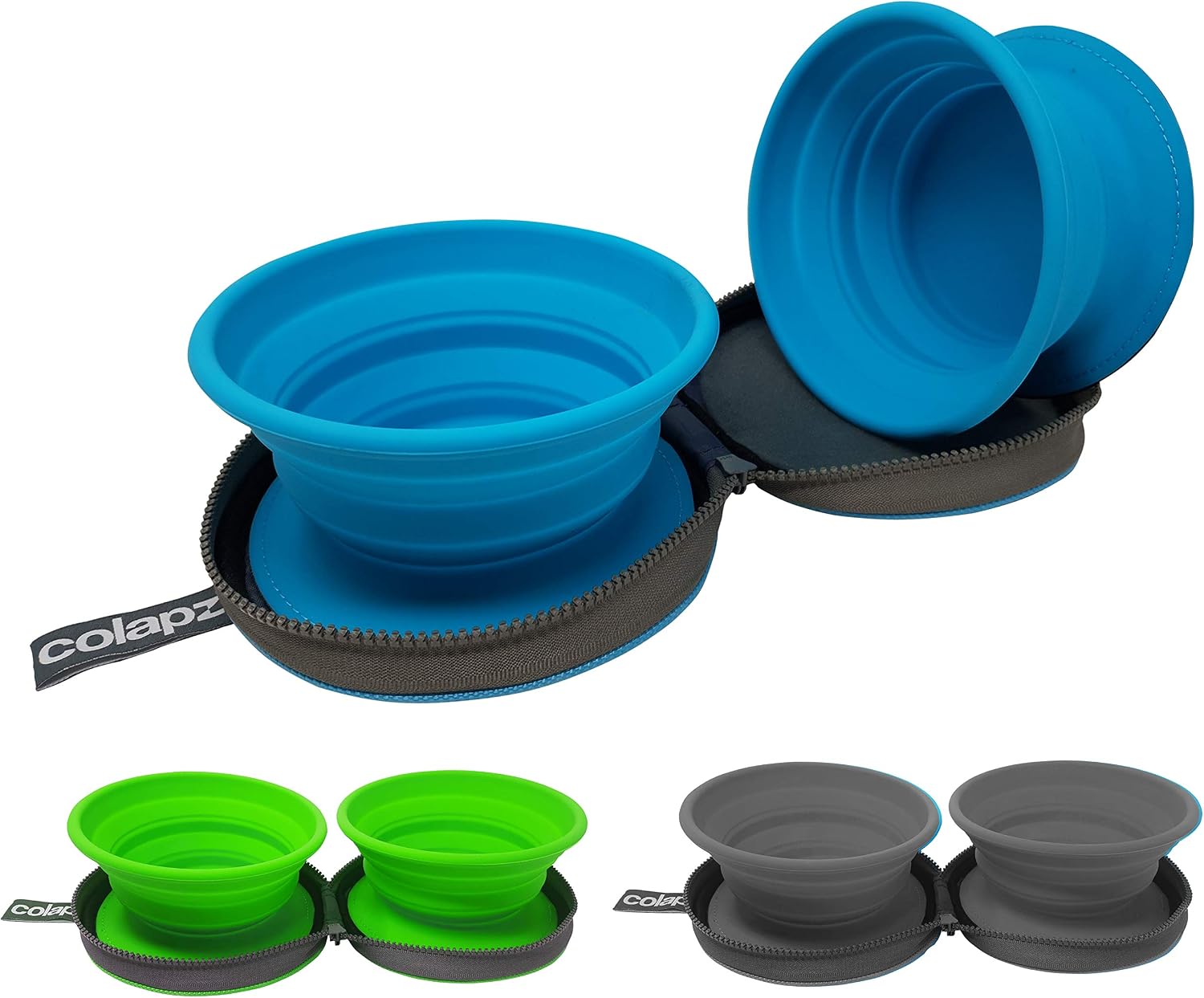 Two Collapsible Dog Bowls - Dog Water Bowl - Foldable Bowl with Travel Case - Blue, 3. Colapz Blue Bowls