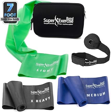 Super ejercicio banda 7 ft bandas de resistencia Set de 3. Ideal regalo de Fitness Kit