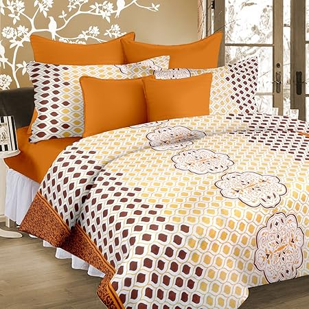 Cortina 104 TC Cotton Double Bedsheet with 2 Pillow Covers - Multicolour