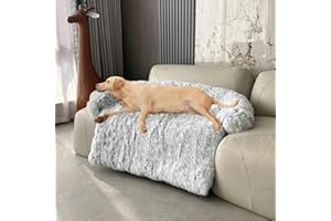 UCCY Calming Dog Beds for Extra Large Dogs Fluffy Plush Couch Cover for Dogs with Removable Washable Cover for Furniture Protector(XL, Light Grey)