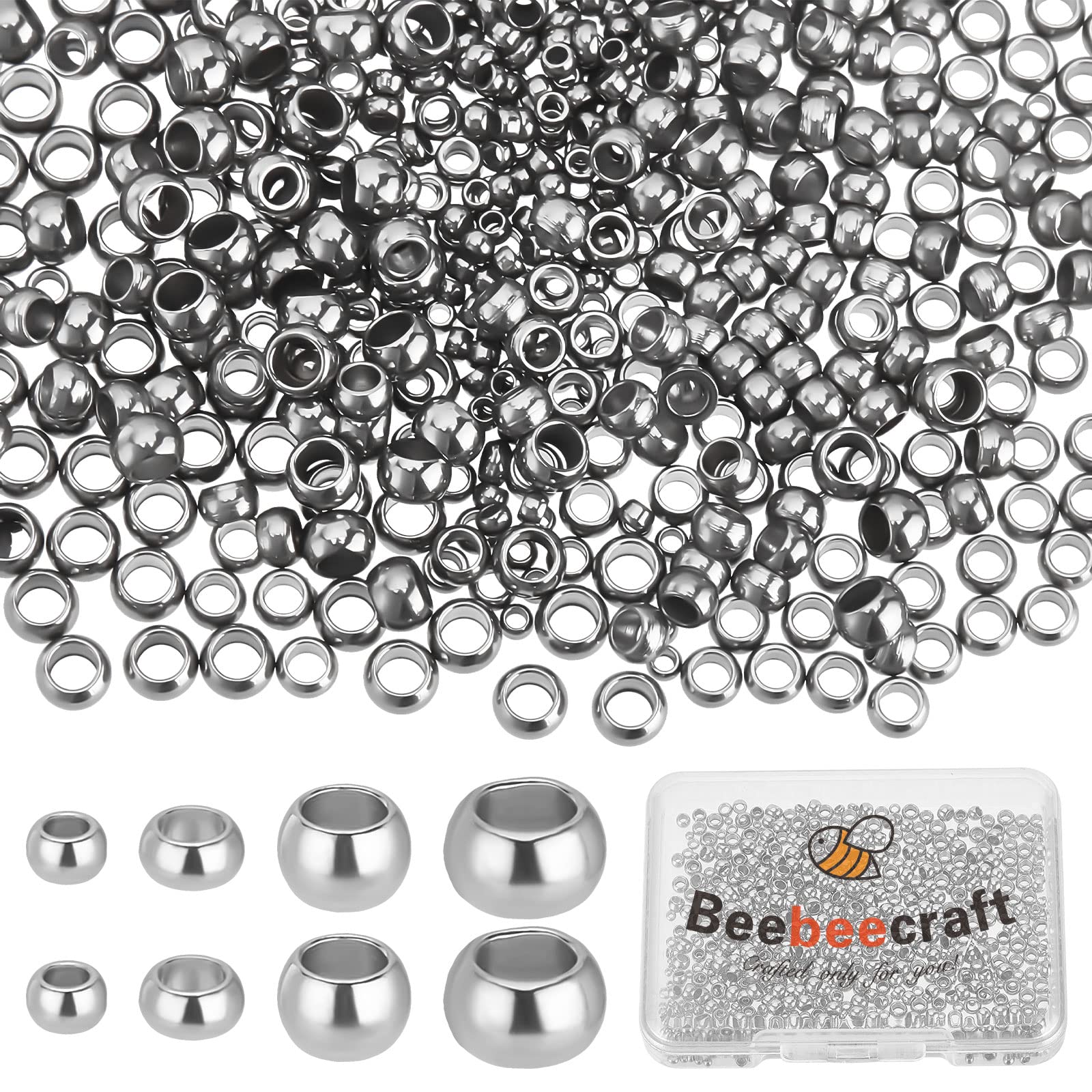 Beebeecraft 800Pcs/Box 1.5/2/2.5/3mm Crimp Tube Beads Stainless Steel Crimping Tube Spacers Silver Cord End Caps Loose Stopper Beads for Earring Necklace