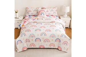 DORCAS 6 Pcs Rainbow Full Bedding Sets Pink Full Size Comforter Set with Sheets for Girls Kids Teens