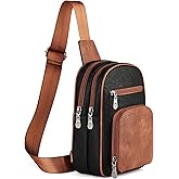 FADEON Sling Bags for Women Crossbody Bags, Designer PU Leather Sling Purse Multi-Pocket Packs with Card Slot Black Brown