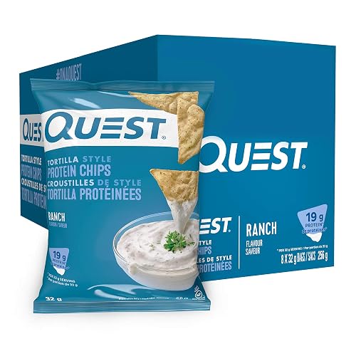 Quest Nutrition Tortilla Style Protein Chips, Ranch, High Protein, Baked, Not Fried, Gluten Free, 1g Sugar, 5g Carbs, 8ct