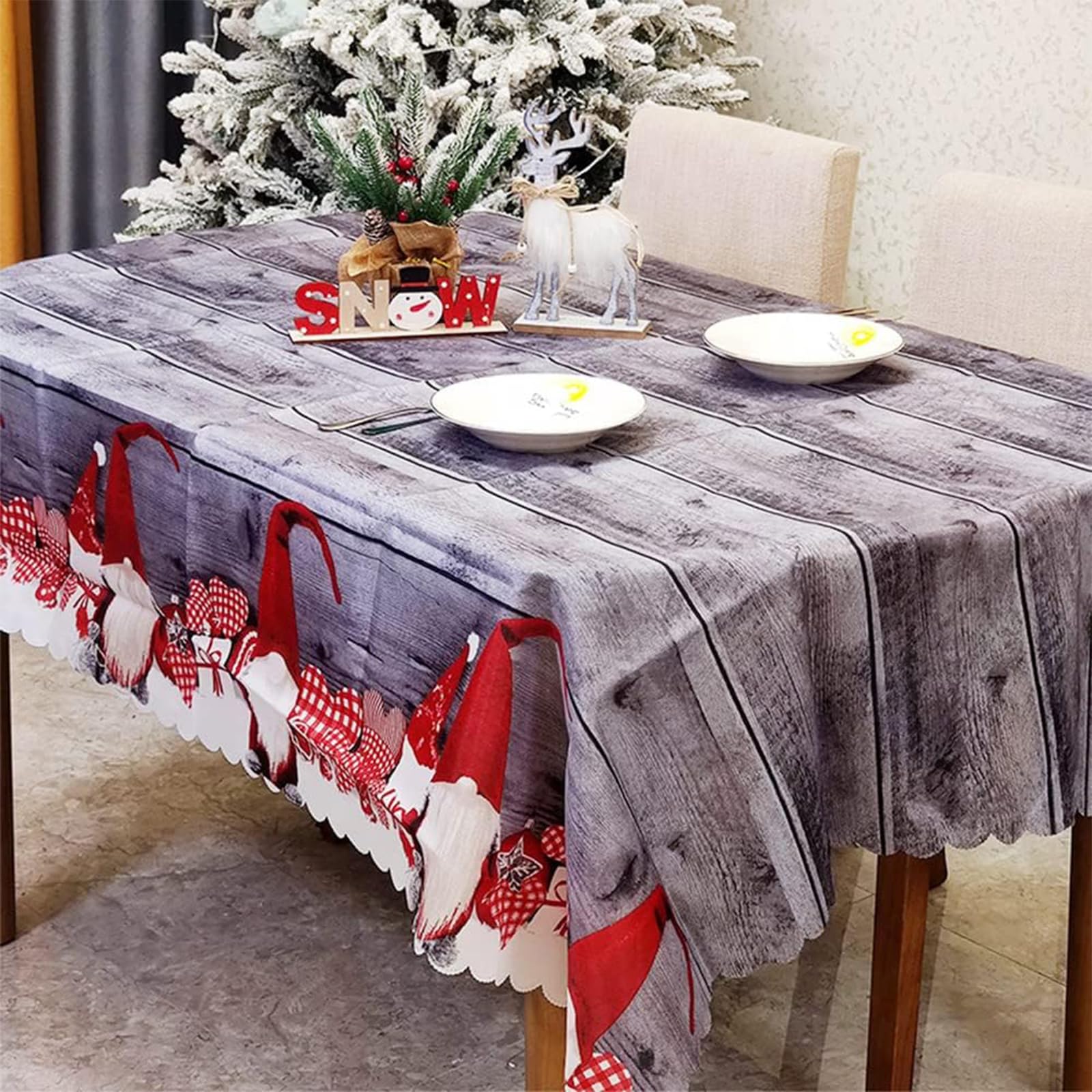 Fantasyon 180 x 150 cm Rectangular Christmas Table Cloth Large Washable Tablecloths Waterproof Grey Xmas Cover Wipeable for Decorations Party Supply — image 1