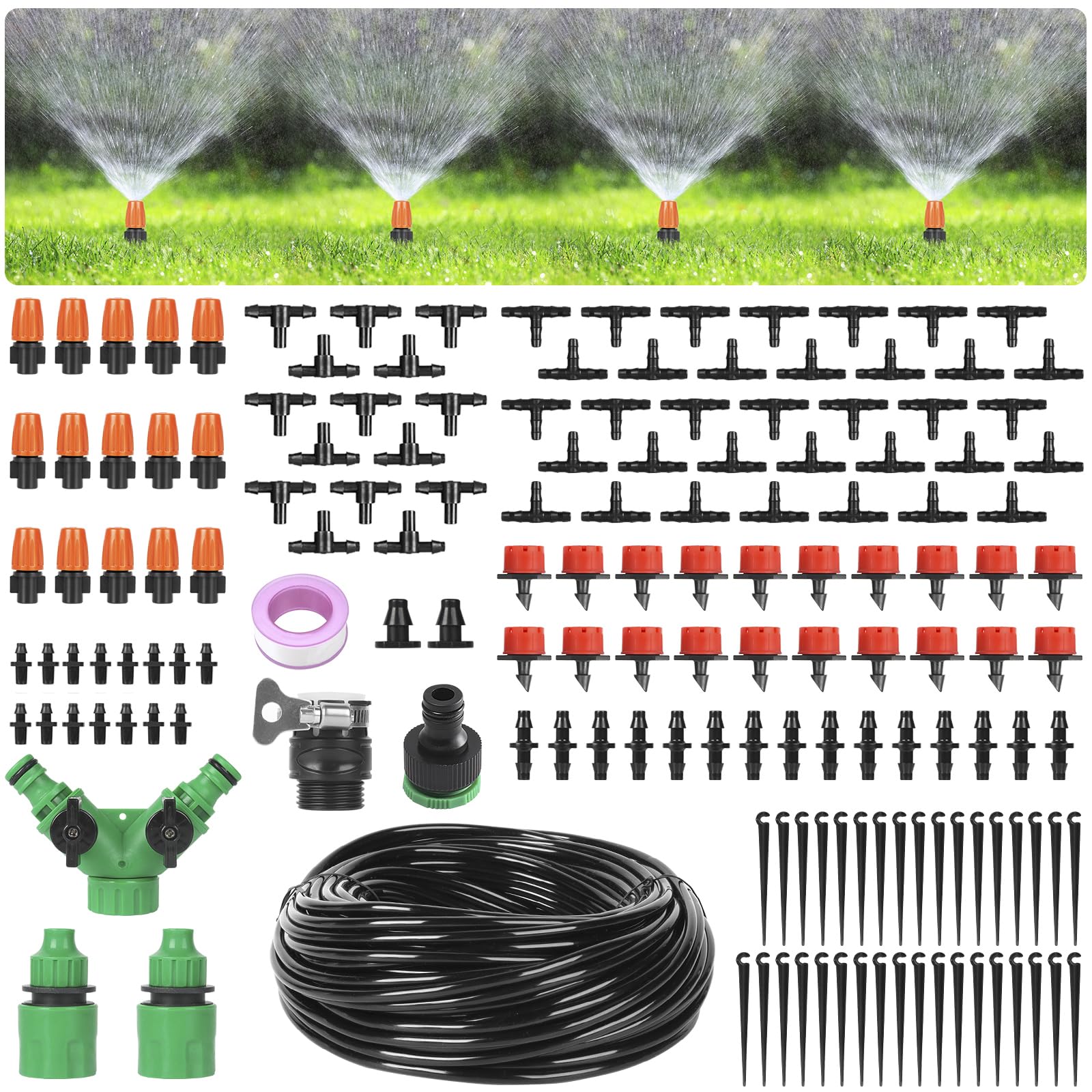 Ulable Irrigation System Kit 40m/131ft Greenhouse Micro Automatic Watering System Drip Irrigation Hose+158PCS Self Watering System for plants DIY Plant Watering Devices for Garden, Lawn, Patio