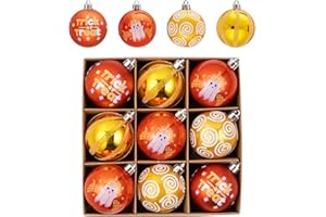 DECOR BY HANNAH DecorbyHannah Halloween Ornaments Tree Decorations, 60mm 9ct Halloween Ornaments for Small Tree, Shatterproof Orange Gold Ghost Decorative Haning Ball Ornaments for Kids Party Home Indoor Decor