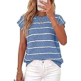 PRETTYGARDEN Womens Summer Short Sleeve Tops 2026 Trendy Crew Neck Striped Knit Sweater Business Casual Spring Clothes