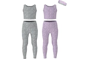 Essenclo Girls Athletic Leggings Yoga Pants w/Sleeveless Tank Tops for Kids Workout Cheer Dance Sizes 3-16 (5 Piece Set)