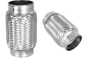 QYFNB Exhaust Flex Pipe, 3" x 5.9" Heavy-Duty Exhaust Flex Pipe 304 Stainless Steel, Universal Double-Braided Exhaust Flex Tube for Cars - 2PCS