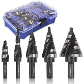 PLATINUMEDGE Step Drill Bits Set, 5 Pcs High Speed Steel Step Drill Bit for Sheet Metal, 50 Step Sizes Hole Drilling, Double Flute Cutting Blades, Nitride Black Coating and Polished, Storage Box