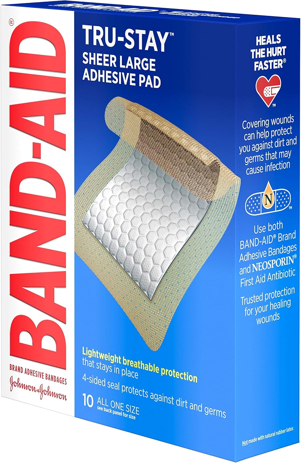 Band-Aid Brand Tru-Stay Adhesive Pads, Large Sterile Bandages for Wound Care, Large Size, 10 ct: Health & Personal Care