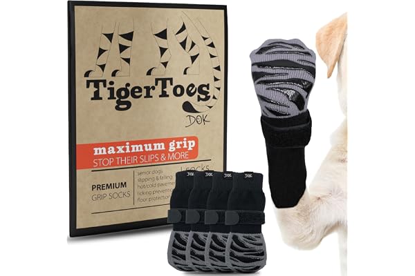 DOK TigerToes Premium Non-Slip Dog Socks for Hardwood Floors - Extra-Thick Grip that Works Even When Twisted - Prevents Licki