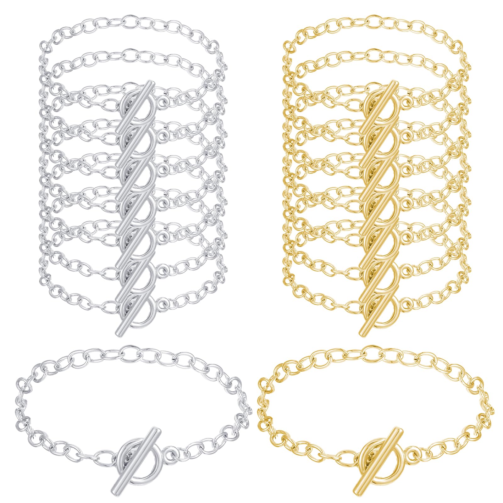 Photo 1 of 16 Pcs Charm Bracelet Chain Link Bracelet Chain with Ot Toggle Lobster Clasps Silver Gold Jewelry Making Chains for Women Men DIY Bracelets Crafts Supplies