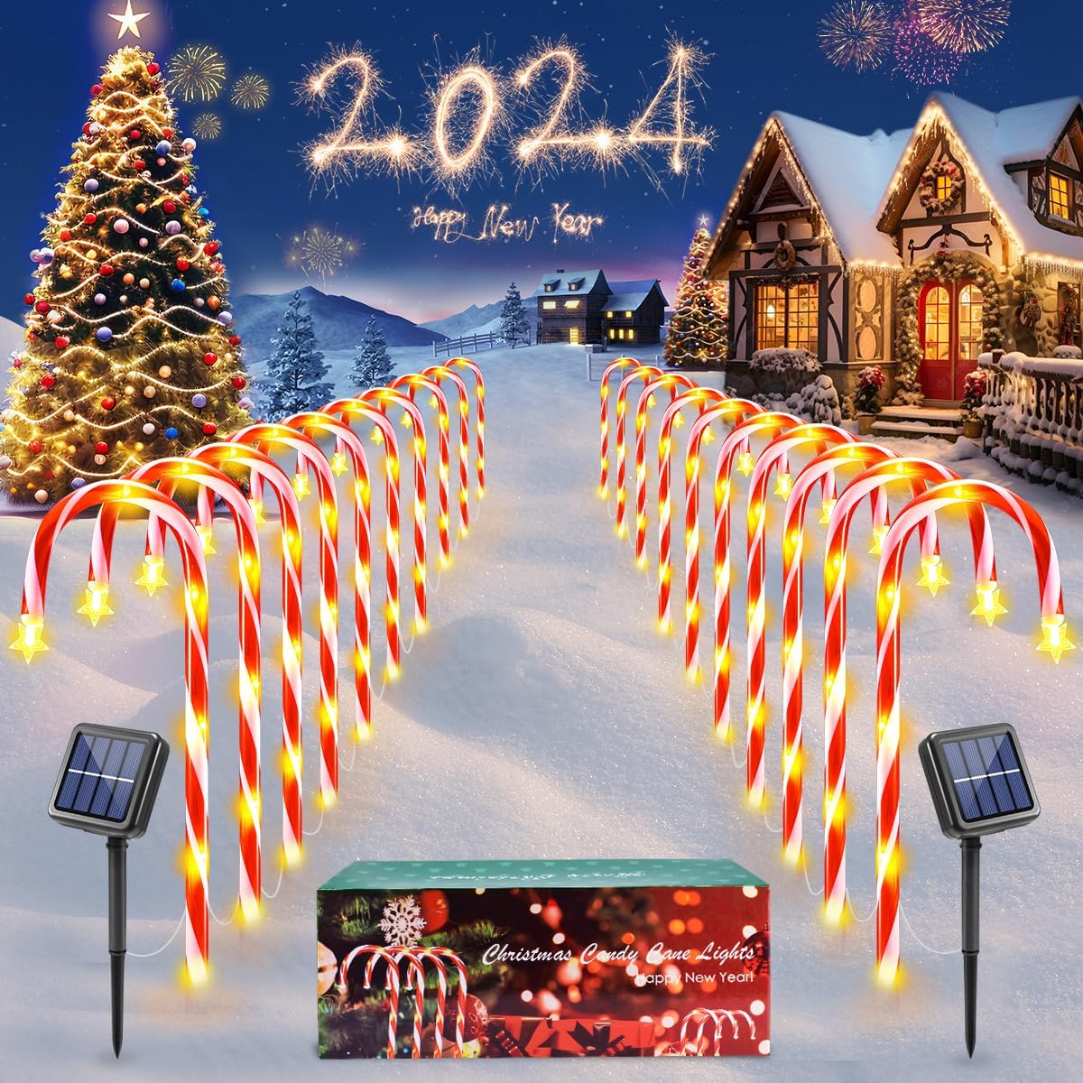 Lighting - Christmas Decorations Outside, 20Pcs Solar Christmas Lights for Christmas Decor, 8Mode Solar Candy Cane Lights for Outdoor Christmas Decorations, Christmas Lights Outdoor for Pathway Yard Waterproof