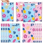 50Pcs Cute Cartoon Pink Blue Party Favor Bags Hawaii Cartoon Party Decorations Summer Tropical Plastic Gift Pouch Hawaiian Candy Treat Goodie Bag for Summer Luau Birthday Baby Shower Holiday Event