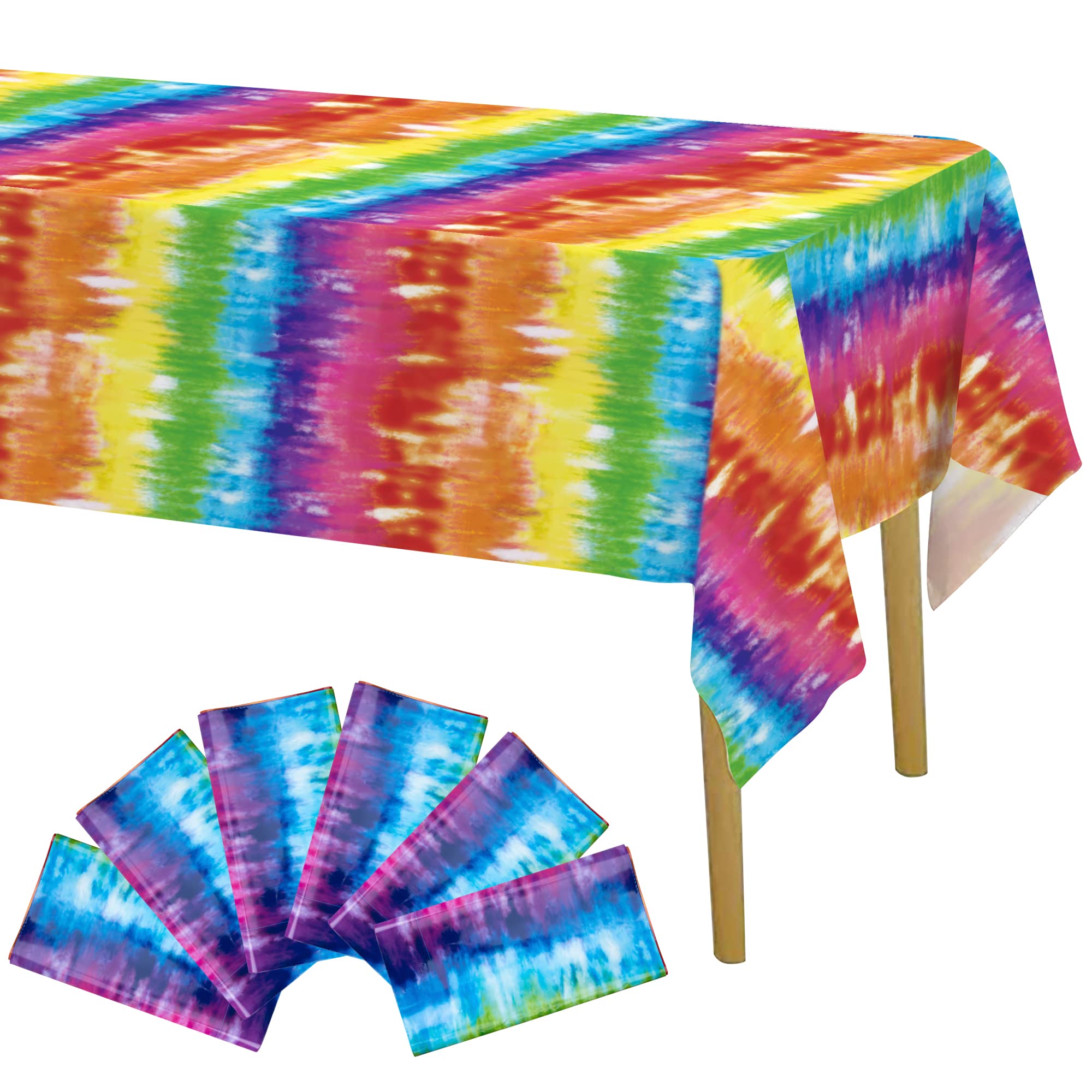Photo 1 of Iceyyyy 6pcs Tie Die Tablecover - 54" x 108" Tie Die Theme Rainbow Table Cloth Colorful Tablecover for Tie Die Themed Party Decorations