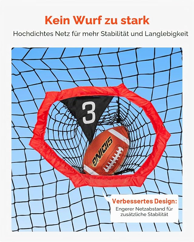 Fußballtrainer Wurfnetz Übungsnetz (208 x 91 x 189 cm) mit 5 Zieltaschen & tragbarer Aufbewahrungstasche & Gurten & knotenlosem Netz, Training für die Passgenauigkeit des Quarterbacks, rot