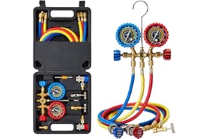 WISSCOOL AC Gauges HVAC Manifold Gauge Set for R134 R22 R12 R502, with 5ft Hoses Couplers Adapters Puncturing Can Tap Tools for R134a Refrigerants Charging and Evacuation