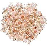 uxcell 1000 Pcs Mixed Glass Seed Beads, 1-4mm Mini Loose Glass Bugle Beads for DIY Earrings, Necklaces, Bracelets, Jewelry Making, Champagne