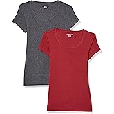�鶹�� Essentials Women's Standard 2-Pack Slim-fit Cap-Sleeve Scoopneck T-Shirt