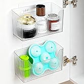 MZYIWUU 2 Pack Cabinet Door Organizer, Adhesive Wall Mounted Organizer Bins, Clear Storage Caddy, Stackable Basket for Kitchen Cabinets, Bathroom, Pantry, Office, and Tabletop Organization